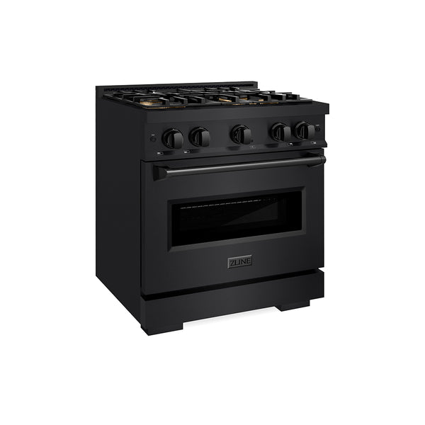 ZLINE 30 in. 4.2 cu. ft. Classic Gas Range with 4 Burner DuoPro™ Cooktop and Convection Gas Oven in Black Stainless Steel (PCGRB-30)