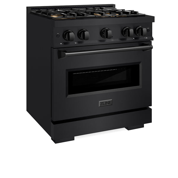 ZLINE 30 in. 4.2 cu. ft. Classic Gas Range with 4 Burner DuoPro™ Cooktop and Convection Gas Oven in Black Stainless Steel (PCGRB-30)
