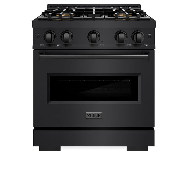 ZLINE 30 in. 4.2 cu. ft. Classic Gas Range with 4 Burner DuoPro™ Cooktop and Convection Gas Oven in Black Stainless Steel (PCGRB-30)