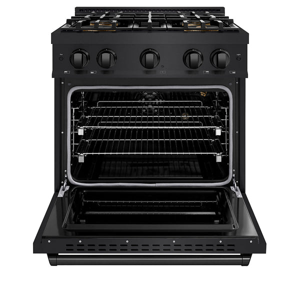 ZLINE 30 in. 4.2 cu. ft. Classic Gas Range with 4 Burner DuoPro™ Cooktop and Convection Gas Oven in Black Stainless Steel, Open Box-Good Condition