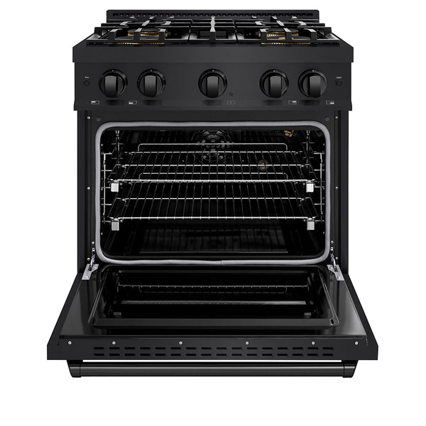 ZLINE 30 in. 4.2 cu. ft. Classic Gas Range with 4 Burner DuoPro™ Cooktop and Convection Gas Oven in Black Stainless Steel (PCGRB-30)