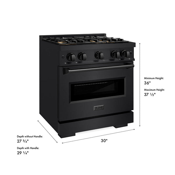 ZLINE 30 in. 4.2 cu. ft. Classic Gas Range with 4 Burner DuoPro™ Cooktop and Convection Gas Oven in Black Stainless Steel, Open Box-Good Condition