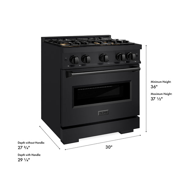 ZLINE 30 in. 4.2 cu. ft. Classic Gas Range with 4 Burner DuoPro™ Cooktop and Convection Gas Oven in Black Stainless Steel (PCGRB-30)
