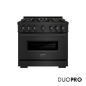 ZLINE 36 in. 5.2 cu. ft. Classic Gas Range with 6 Burner DuoPro™ Cooktop and Convection Gas Oven in Black Stainless Steel (PCGRB-36)