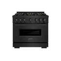 ZLINE 36 in. 5.2 cu. ft. Classic Gas Range with 6 Burner DuoPro™ Cooktop and Convection Gas Oven in Black Stainless Steel (PCGRB-36)