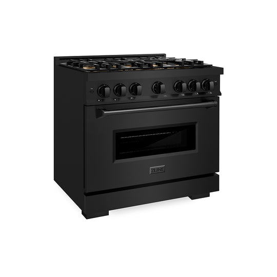 ZLINE 36 in. 5.2 cu. ft. Classic Gas Range with 6 Burner DuoPro™ Cooktop and Convection Gas Oven in Black Stainless Steel (PCGRB-36)