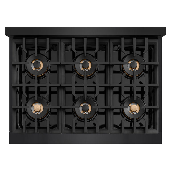 ZLINE 36 in. 5.2 cu. ft. Classic Gas Range with 6 Burner DuoPro™ Cooktop and Convection Gas Oven in Black Stainless Steel (PCGRB-36)