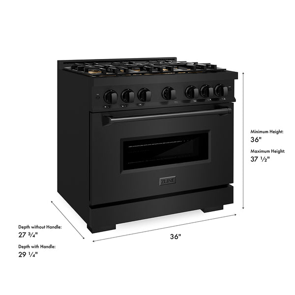 ZLINE 36 in. 5.2 cu. ft. Classic Gas Range with 6 Burner DuoPro™ Cooktop and Convection Gas Oven in Black Stainless Steel (PCGRB-36)