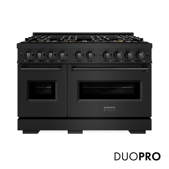 ZLINE 48 in. 6.7 cu. ft. Classic Gas Range with 8 Burner DuoPro™ Cooktop and Dual Ovens in Black Stainless Steel, Open Box-Good Condition