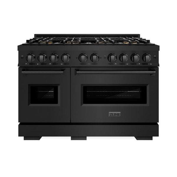 ZLINE 48 in. 6.7 cu. ft. Classic Gas Range with 8 Burner DuoPro™ Cooktop and Dual Ovens in Black Stainless Steel, Open Box-Good Condition