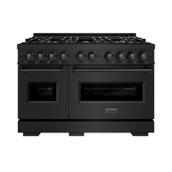 ZLINE 48 in. 6.7 cu. ft. Classic Gas Range with 8 Burner DuoPro™ Cooktop and Dual Ovens in Black Stainless Steel (PCGRB-48)