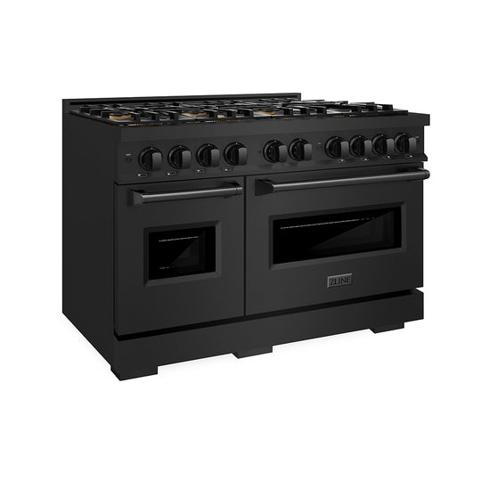 ZLINE 48 in. 6.7 cu. ft. Classic Gas Range with 8 Burner DuoPro™ Cooktop and Dual Ovens in Black Stainless Steel (PCGRB-48)