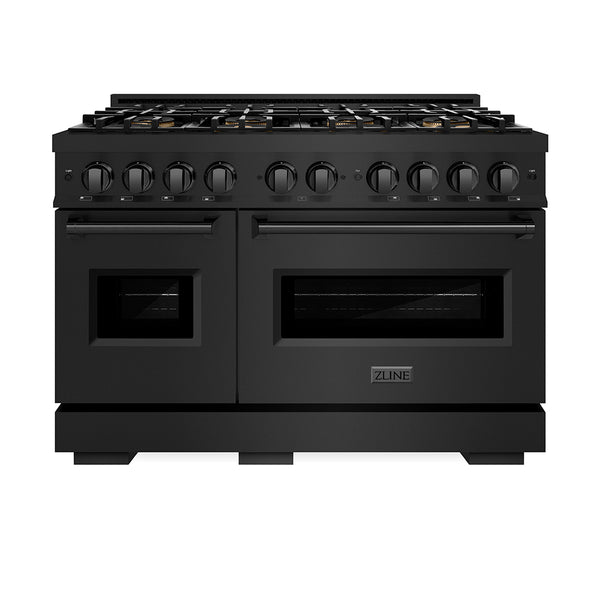 ZLINE 48 in. 6.7 cu. ft. Classic Gas Range with 8 Burner DuoPro™ Cooktop and Dual Ovens in Black Stainless Steel (PCGRB-48)