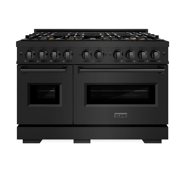 ZLINE 48 in. 6.7 cu. ft. Classic Gas Range with 8 Burner DuoPro™ Cooktop and Dual Ovens in Black Stainless Steel, Open Box-Good Condition