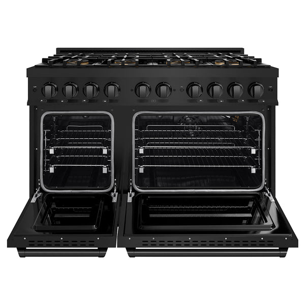 ZLINE 48 in. 6.7 cu. ft. Classic Gas Range with 8 Burner DuoPro™ Cooktop and Dual Ovens in Black Stainless Steel (PCGRB-48)
