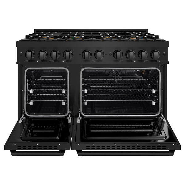 ZLINE 48 in. 6.7 cu. ft. Classic Gas Range with 8 Burner DuoPro™ Cooktop and Dual Ovens in Black Stainless Steel, Open Box-Good Condition