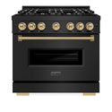 ZLINE Autograph Edition 36 in. 5.2 cu. ft. Classic Gas Range with 6 Burner DuoPro™ Cooktop and Convection Gas Oven in Black Stainless Steel and Champagne Bronze Accents (PCGRBZ-36-CB)