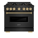 ZLINE Autograph Edition 36 in. 5.2 cu. ft. Classic Gas Range with 6 Burner DuoPro™ Cooktop and Convection Gas Oven in Black Stainless Steel and Champagne Bronze Accents, Open Box-Good Condition