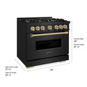 ZLINE Autograph Edition 36 in. 5.2 cu. ft. Classic Gas Range with 6 Burner DuoPro™ Cooktop and Convection Gas Oven in Black Stainless Steel and Champagne Bronze Accents (PCGRBZ-36-CB)