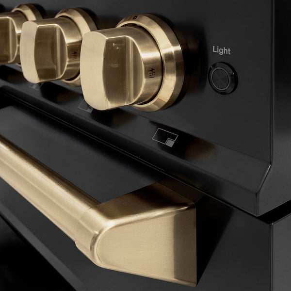 ZLINE Autograph Edition 36 in. 5.2 cu. ft. Classic Gas Range with 6 Burner DuoPro™ Cooktop and Convection Gas Oven in Black Stainless Steel and Champagne Bronze Accents (PCGRBZ-36-CB)