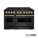 ZLINE Autograph Edition 48 in. 6.7 cu. ft. Classic Gas Range with 8 Burner DuoPro™ Cooktop and Dual Ovens in Black Stainless Steel and Champagne Bronze Accents, Open Box-Good Condition