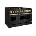ZLINE Autograph Edition 48 in. 6.7 cu. ft. Classic Gas Range with 8 Burner DuoPro™ Cooktop and Dual Ovens in Black Stainless Steel and Champagne Bronze Accents, Open Box-Good Condition