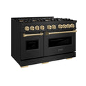 ZLINE Autograph Edition 48 in. 6.7 cu. ft. Classic Gas Range with 8 Burner DuoPro™ Cooktop and Dual Ovens in Black Stainless Steel and Champagne Bronze Accents (PCGRBZ-48-CB)