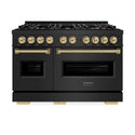 ZLINE Autograph Edition 48 in. 6.7 cu. ft. Classic Gas Range with 8 Burner DuoPro™ Cooktop and Dual Ovens in Black Stainless Steel and Champagne Bronze Accents (PCGRBZ-48-CB)