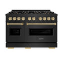 ZLINE Autograph Edition 48 in. 6.7 cu. ft. Classic Gas Range with 8 Burner DuoPro™ Cooktop and Dual Ovens in Black Stainless Steel and Champagne Bronze Accents, Open Box-Good Condition