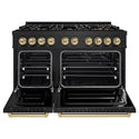 ZLINE Autograph Edition 48 in. 6.7 cu. ft. Classic Gas Range with 8 Burner DuoPro™ Cooktop and Dual Ovens in Black Stainless Steel and Champagne Bronze Accents (PCGRBZ-48-CB)