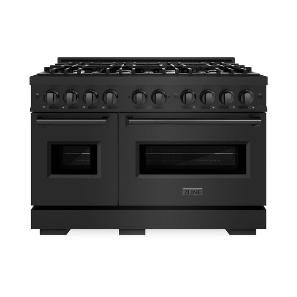 ZLINE 48 in. 6.7 cu. ft. Classic Double Oven Gas Range with 8 Burner Cooktop in Black Stainless Steel, Open Box-Great Condition