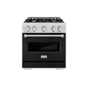 ZLINE 30 in. 4.2 cu. ft. Classic Dual Fuel Range with 4 Burner Gas Cooktop and Electric Convection Oven in DuraSnow® Stainless Steel with Black Matte Door (CDRS-BLM-30)