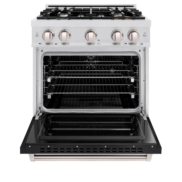 ZLINE 30 in. 4.2 cu. ft. Classic Dual Fuel Range with 4 Burner Gas Cooktop and Electric Convection Oven in DuraSnow® Stainless Steel with Black Matte Door (CDRS-BLM-30)