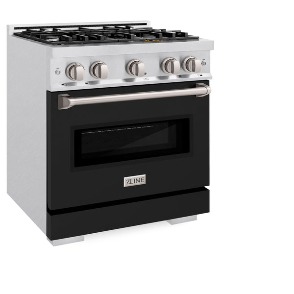 ZLINE 30 in. 4.2 cu. ft. Classic Dual Fuel Range with 4 Burner Gas Cooktop and Electric Convection Oven in DuraSnow® Stainless Steel with Black Matte Door (CDRS-BLM-30)