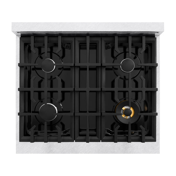 ZLINE 30 in. 4.2 cu. ft. Classic Dual Fuel Range with 4 Burner Gas Cooktop and Electric Convection Oven in DuraSnow® Stainless Steel with Black Matte Door (CDRS-BLM-30)