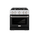 ZLINE 30 in. 4.2 cu. ft. Select Dual Fuel Range with 4 Burner Gas Cooktop and Electric Convection Oven in DuraSnow® Stainless Steel with Black Matte Door (HDRS-BLM-30)