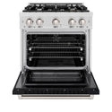 ZLINE 30 in. 4.2 cu. ft. Select Dual Fuel Range with 4 Burner Gas Cooktop and Electric Convection Oven in DuraSnow® Stainless Steel with Black Matte Door (HDRS-BLM-30)