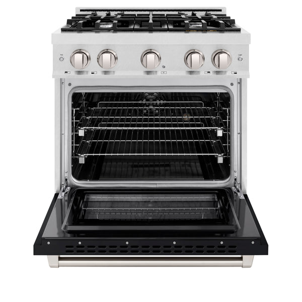 ZLINE 30 in. 4.2 cu. ft. Select Dual Fuel Range with 4 Burner Gas Cooktop and Electric Convection Oven in DuraSnow® Stainless Steel with Black Matte Door (HDRS-BLM-30)