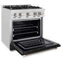 ZLINE 30 in. 4.2 cu. ft. Select Dual Fuel Range with 4 Burner Gas Cooktop and Electric Convection Oven in DuraSnow® Stainless Steel with Black Matte Door (HDRS-BLM-30)