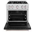 ZLINE 30 in. 4.2 cu. ft. Classic Gas Range with 4 Burner Cooktop and Convection Gas Oven in DuraSnow® Stainless Steel with Black Matte Door (CGRS-BLM-30)