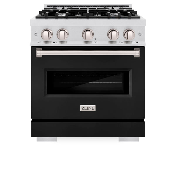 ZLINE 30 in. 4.2 cu. ft. Classic Gas Range with 4 Burner Cooktop and Convection Gas Oven in DuraSnow® Stainless Steel with Black Matte Door (CGRS-BLM-30)