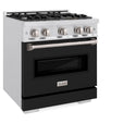 ZLINE 30 in. 4.2 cu. ft. Classic Gas Range with 4 Burner Cooktop and Convection Gas Oven in DuraSnow® Stainless Steel with Black Matte Door (CGRS-BLM-30)