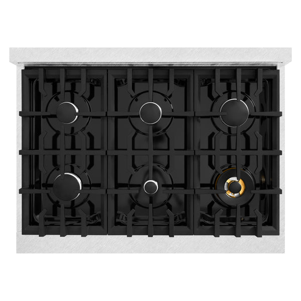 ZLINE 36 in. 5.2 cu. ft. Classic Gas Range with 6 Burner Cooktop and Convection Gas Oven in DuraSnow® Stainless Steel with Black Matte Door (CGRS-BLM-36)
