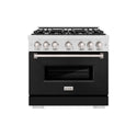 ZLINE 36 in. 5.2 cu. ft. Classic Dual Fuel Range with 6 Burner Gas Cooktop and Electric Convection Oven in DuraSnow® Stainless Steel with Black Matte Door (CDRS-BLM-36)