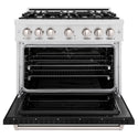 ZLINE 36 in. 5.2 cu. ft. Classic Dual Fuel Range with 6 Burner Gas Cooktop and Electric Convection Oven in DuraSnow® Stainless Steel with Black Matte Door (CDRS-BLM-36)