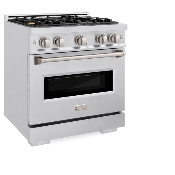 ZLINE 30 in. 4.2 cu. ft. Classic Dual Fuel Range with Gas Cooktop and Electric Convection Oven in DuraSnow® Stainless Steel with 4 Brass Burners (CDRS-BR-30)