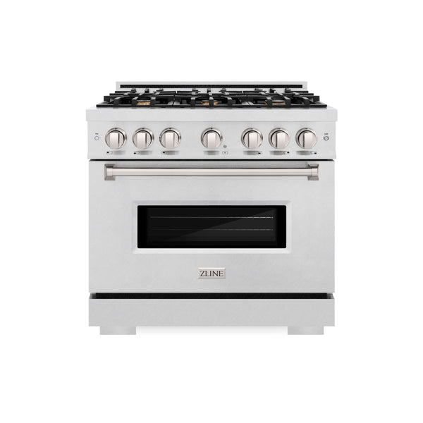 ZLINE 36 in. 5.2 cu. ft. Classic Dual Fuel Range with Gas Cooktop and Electric Convection Oven in DuraSnow® Stainless Steel with 6 Brass Burners (CDRS-BR-36)