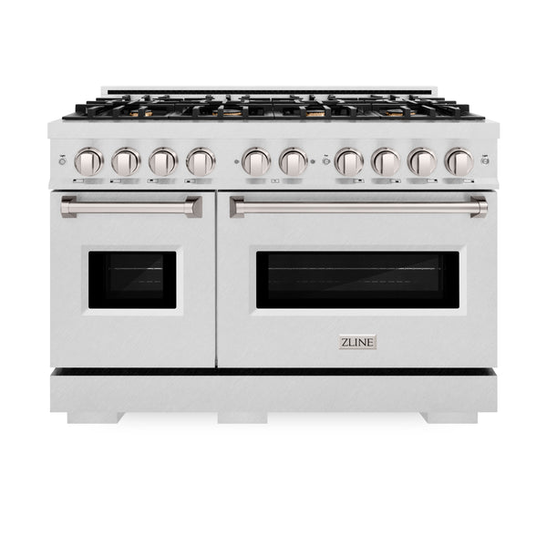 ZLINE 48 in. 6.7 cu. ft. Classic Double Oven Dual Fuel Range in DuraSnow® Stainless Steel with 8 Brass Burners (CDRS-BR-48)