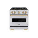 ZLINE Autograph Edition 30 in. 4.2 cu. ft. Classic Dual Fuel Range with 4 Burner Gas Cooktop and Electric Convection Oven in DuraSnow® Stainless Steel with Champagne Bronze Accents (CDRSZ-30-CB)