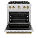 ZLINE Autograph Edition 30 in. 4.2 cu. ft. Classic Dual Fuel Range with 4 Burner Gas Cooktop and Electric Convection Oven in DuraSnow® Stainless Steel with Champagne Bronze Accents (CDRSZ-30-CB)